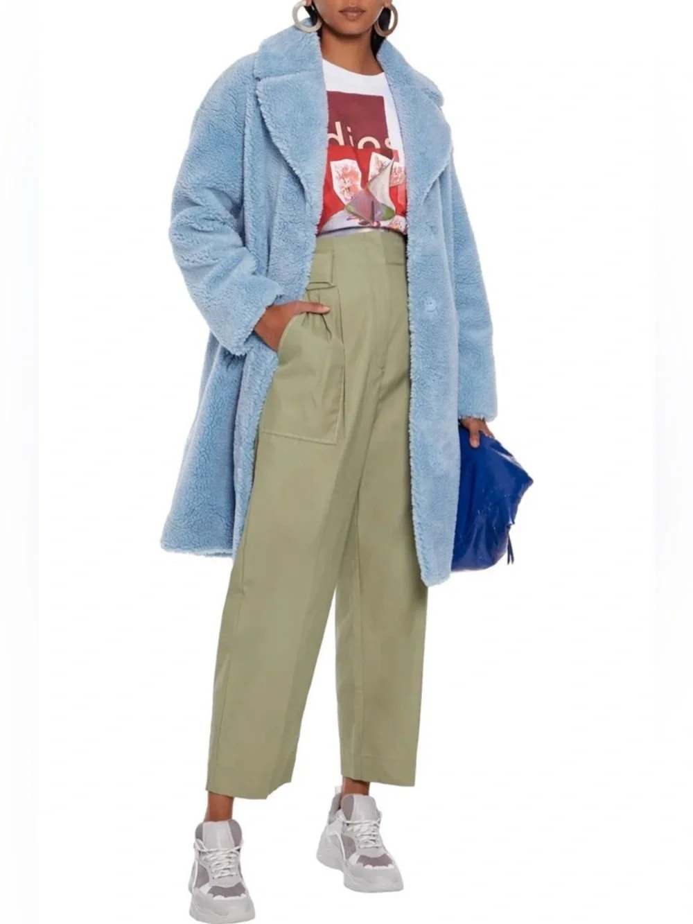 NWT Stand Studio Camilla Cocoon Coat Faux Fur Fleece Blue Sz 36